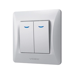 Вимикач Videx BINERA 2кл з підсвічуванням срібний (VF-BNSW2L-SS) зображення 1