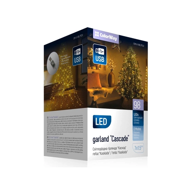Гірлянда ColorWay Каскад LED 98 7 x 1.5 м 8 функцій (CW-G-98L71CU) - picture 1
