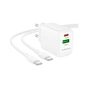 Зарядное устройство BOROFONE BN27 Fuente 1xUSB-C PD20W + 1xUSB QC3.0 + cable USB-C to USB-C White (6941991120282) - уменьшенное изображение 2