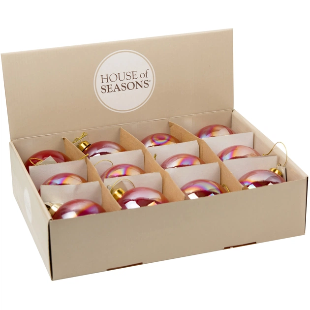 Ялинкова іграшка House Of Seasons Набір скляних кульок глянцевих H&S 12 шт 8 см Темно-рожеві (8720362042495) - picture 2