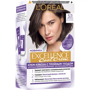 Фарба для волосся L'Oreal Paris Excellence Cool Creme 5.11 Ультрапопелястий світло-каштановий (3600523943111) зображення 1
