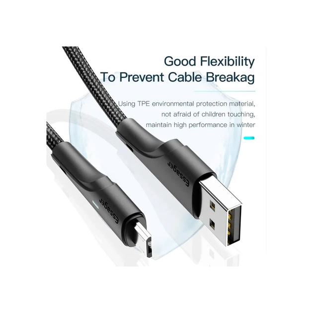 Дата кабель USB 2.0 AM to Micro 5P 1.0m 3A black Essager (EXCM-LS01) - picture 5