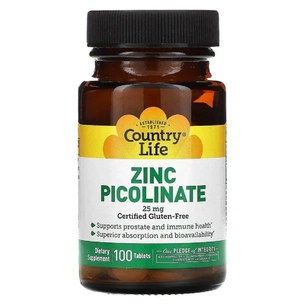 Мінерали Country Life Цинк піколінат 25 мг, Zinc Picolinate, 100 таблеток (CLF-02967) зображення 1