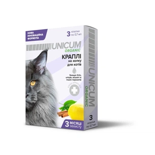 Краплі для тварин Unicum Organic для відлякування бліх та кліщів для котів 3 шт (4820150202095) зображення 1