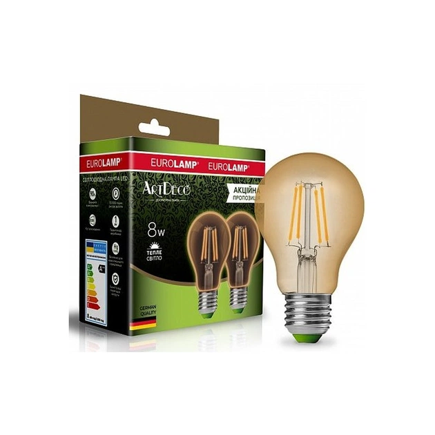 Лампочка Eurolamp A60 8W E27 2700K (deco) акция 1+1 new (MLP-LED-A60-08273(Amber)new) - зображення 1