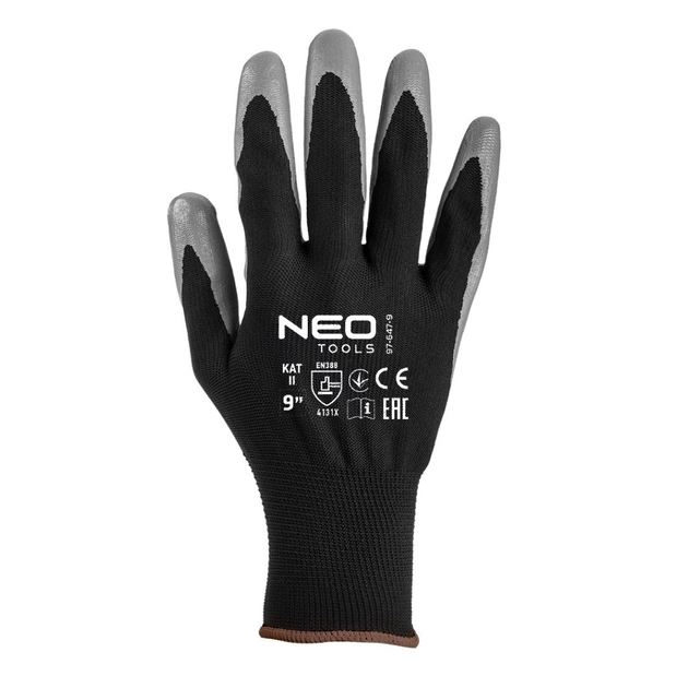 Защитные перчатки Neo Tools комплект 12шт, полиэстер с нитриловым покрытием, р.9, серо-черный (97-647-9) - изображение 4