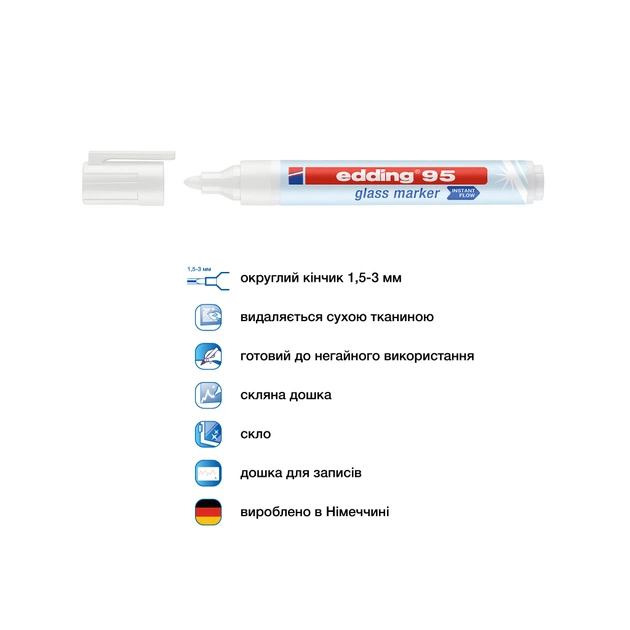 Маркер Edding Glass e-95 1,5-3 мм круглий білий (e-95/49) - picture 4