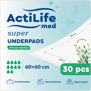 Пеленки для младенцев ActiLife Med Super 60 х 60, 30 шт (4820174981501) изображение 1