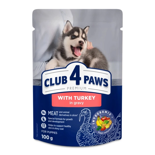 Вологий корм для собак Club 4 Paws для цуценят з індичкою в соусі 100 г (4820215363198) - зображення 1