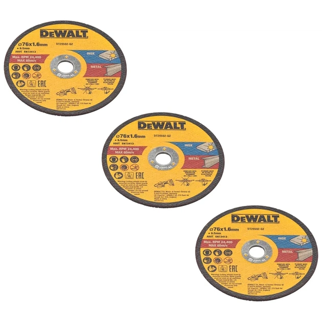 Круг відрізний DeWALT нержавіюча сталь/листовий метал, 76х1, 6х9, 5 мм. 3 шт. (DT20592) - picture 4