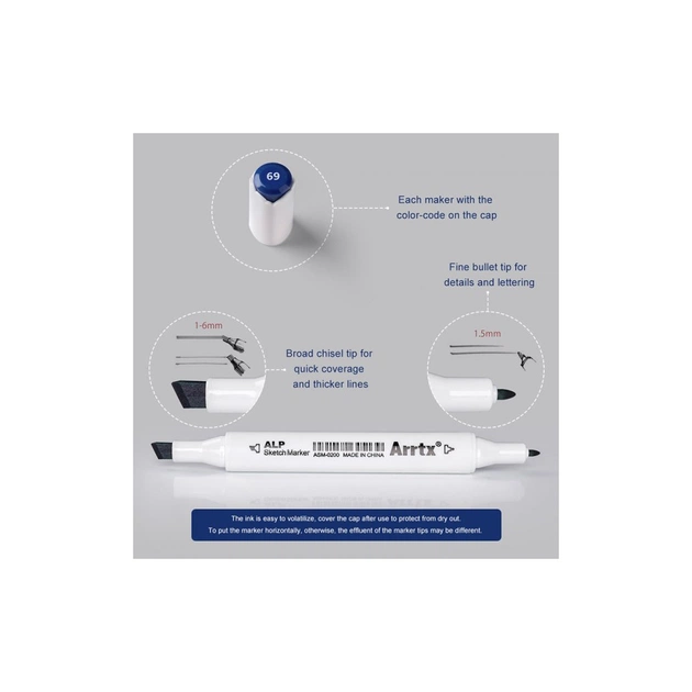 Художній маркер Arrtx Спиртові Alp ASM-02BU 24 кольори Сині відтінки (LC302215) - picture 7