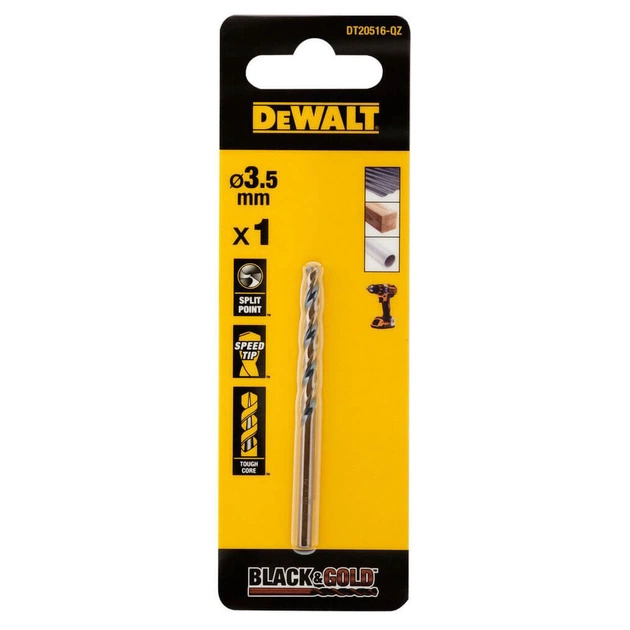 Свердло DeWALT по металу Black & Gold, HSS-G, 3.5 х 70 х 39 мм (DT20516) - зображення 1