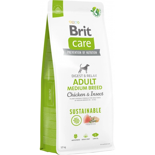 Сухой корм для собак Brit Care Dog Sustainable Adult Medium Breed с курицей и насекомыми 12 кг (8595602558681) - изображение 1