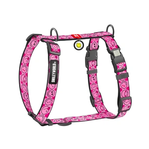 Шлея для собак WAUDOG Nylon анатомічна H-подібна з QR-паспортом "Смайли на рожевому" пластиковий фастекс, L (345-0187) зображення 1
