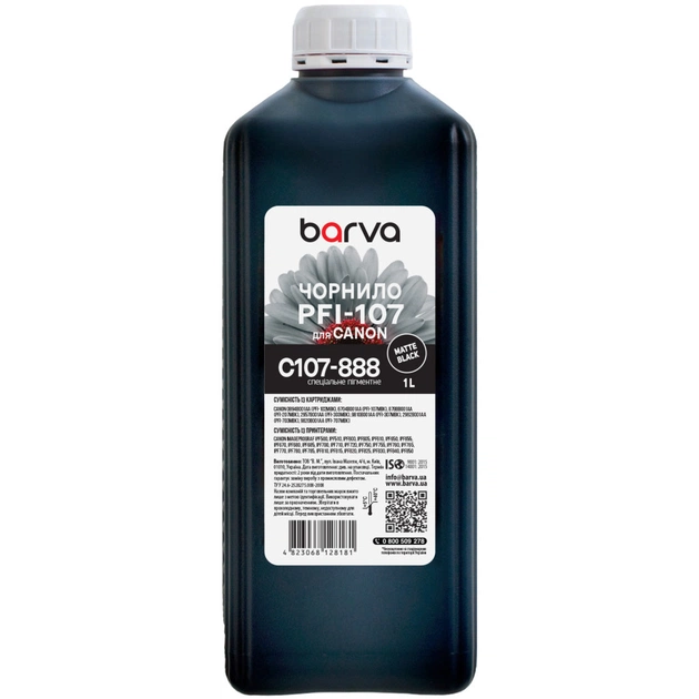 Чернила Barva Canon PFI-102/107 1L MBK (C107-888) - изображение 1