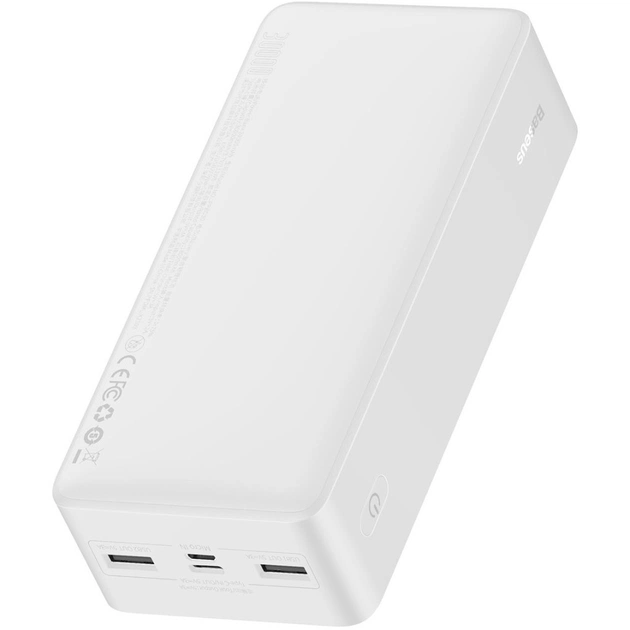 Батарея універсальна Baseus Bipow 30000mAh, 15W, USB-C/3A, 2*USB-A/3A(max.), +cable, white (PPBD050202) - зображення 4