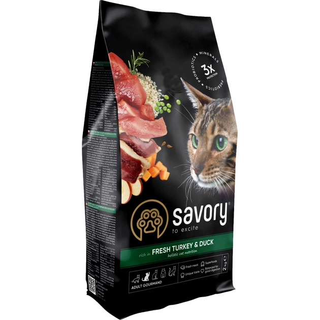Сухой корм для кошек Savory Adult Cat Gourmand Fresh Turkey and Duck 2 кг (4820232630051) - изображение 1