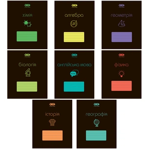 Зошит ZiBi набір учнівських BLACK 10 штук, 8 предметів (ZB.1700-99) зображення 1