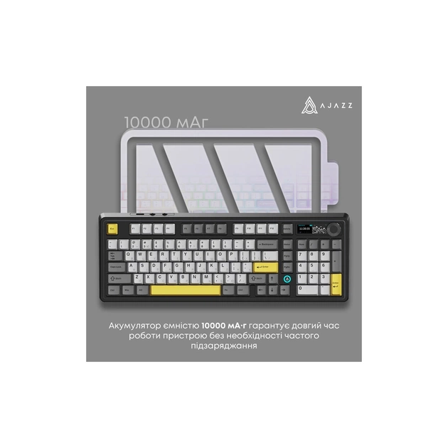 Клавиатура Ajazz AK980 V2 Maillard Switch Wireless/Bluetooth/USB UA Black/Grey/Yellow (AK980-V2-M-BGY) - изображение 7