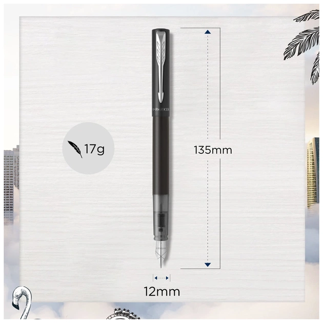 Ручка пір'яна Parker VECTOR 17 XL Metallic Black CT  FP M (06 012) - изображение 5