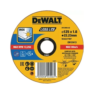 Круг відрізний DeWALT INOX Long Life, нержавіюча сталь/листовий метал, 125х1.6х22.23 мм (DT43906) зображення 1