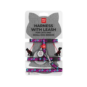 Шлея для котів Waucat Nylon з QR паспортом "Око монстра" пластиковий фастекс (329-4049) зображення 1