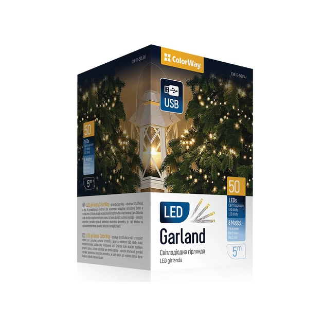 Гірлянда ColorWay LED 50 5 м 8 функцій Теплий колір USB (CW-G-50L5U) - picture 1