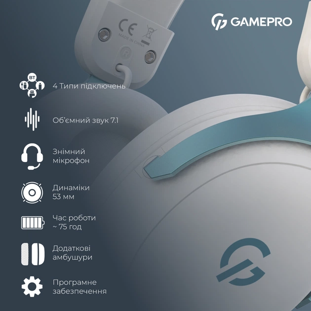 Навушники GamePro Asgard Freya Pro Wireless White/Blue (HSW201WB) - picture 12