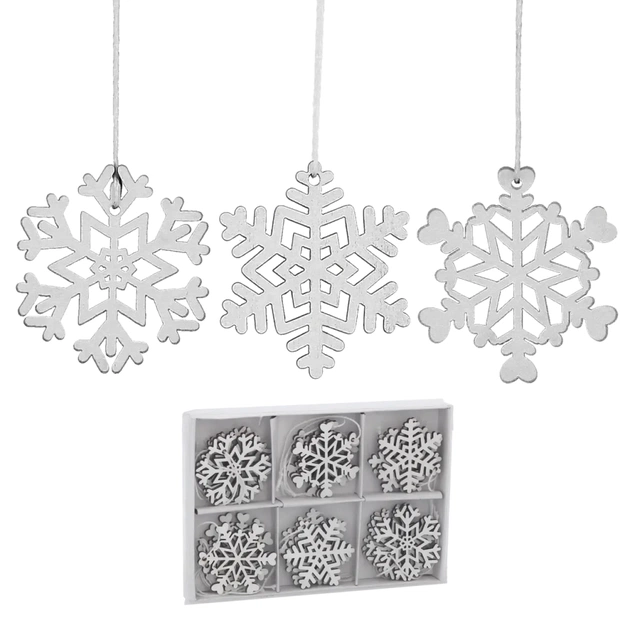 Ялинкова іграшка Chomik Сніжинки, 18 шт, 4,5 см, дерево білі (5900779878983) - picture 2