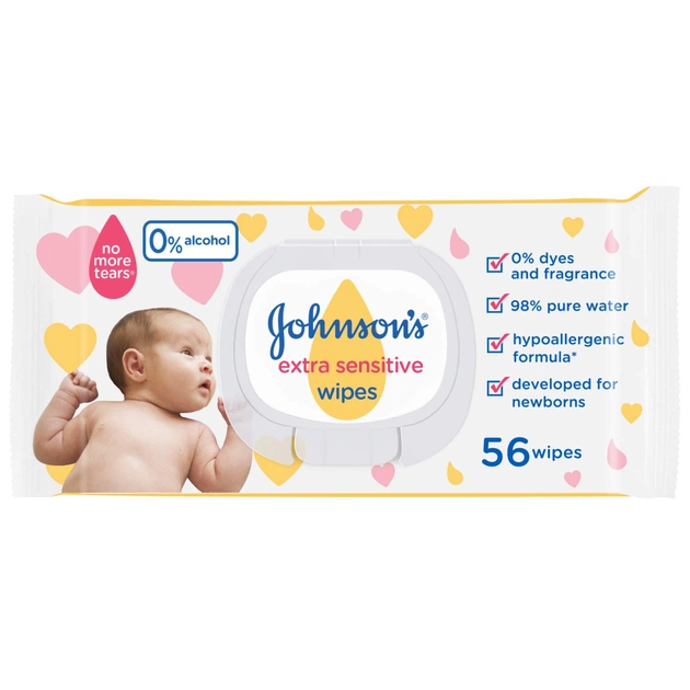 Дитячі вологі серветки Johnson’s baby Екстра ніжні 0+ 56 шт (3574661599250) - изображение 1