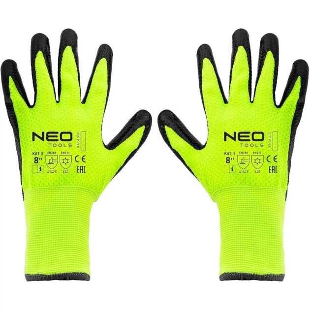 Защитные перчатки Neo Tools утепленные, латексное покрытие, полиэстер, р.8, зелено черные (97-613-8) - изображение 6