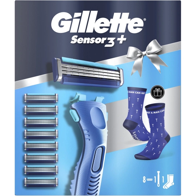 Набір косметики Gillette Станок для гоління чоловічий Sensor3 + Comfort з 8 змінними картриджами + Шкарпетки (8006530050715) - picture 2