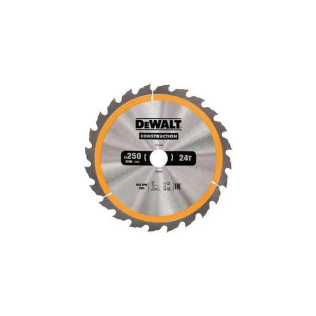 Диск пильный DeWALT СONSTRUCTION , 250 х 30 мм, 24 z, АТВ, 10 градусов, (DT1956) - изображение 1