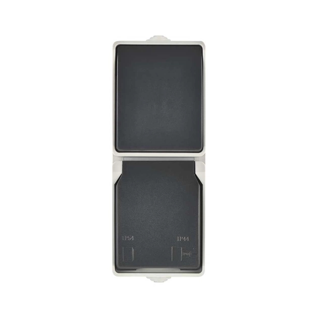 Розетка EMOS + вимикач прохідний вертикальний зовнішній сірий IP44 (A1396.4) - зображення 3