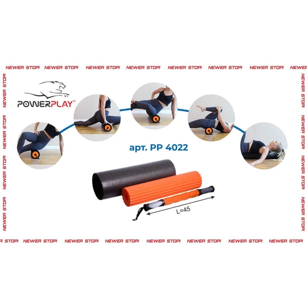 Масажний ролик PowerPlay Therapy Roller 022 Набір 3 в 1 Чорно-Помаранчевий (PP_4022) - picture 6