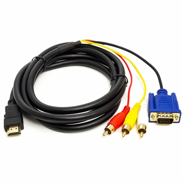 Кабель мультимедийный HDMI M to VGA M + 3xRCA M 1.0m 1080p PowerPlant (CA912018) - изображение 1