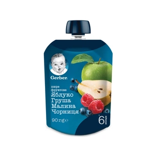 Дитяче пюре Gerber яблуко, груша, малина, чорниця, 90 г (7613036345484) зображення 1