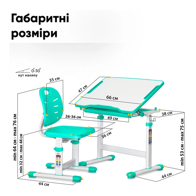 Парта зі стільцем Evo-kids Green (Evo-06 Ergo Z) - picture 4