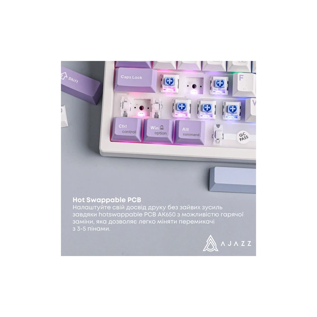 Клавіатура Ajazz AK650 Flying Fish Switch Purple RGB USB/Wireless/Bluetooth UA Purple (AK650-FF-PWB) - picture 10