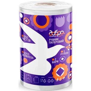 Паперові рушники Добра Господарочка Колекція Вибійка 2 шари 250 відривів 1 рулон (4820086524155) зображення 1