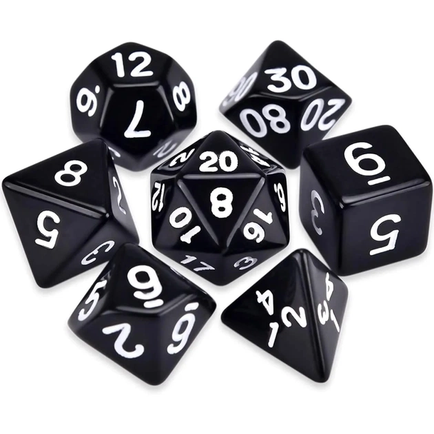 Набір кубиків для настільних ігор Games 7 Days Opaque 7 Dice Set - Black (w-white) (g7dopaq04) - изображение 1