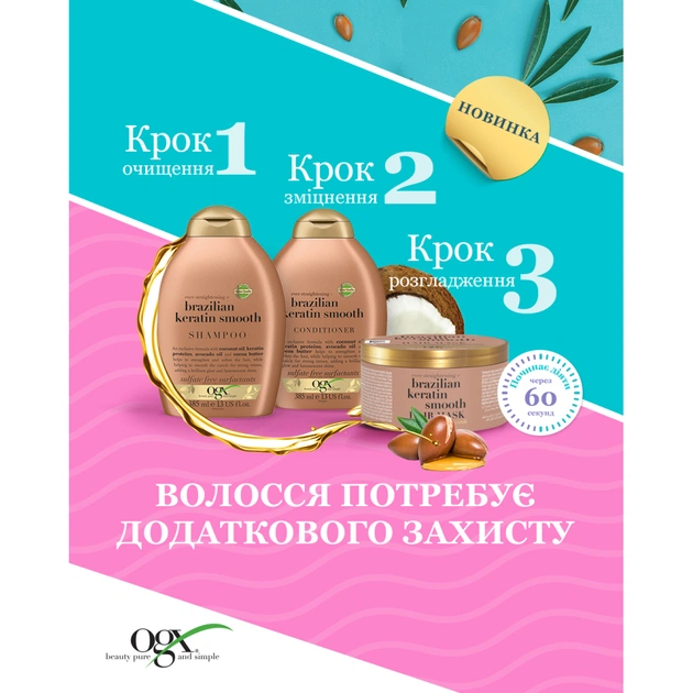 Маска для волосся OGX Brazilian Keratin Smooth Розгладжувальна 300 мл (3574661711003) - picture 10