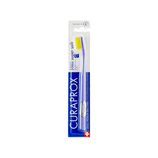 Зубна щітка Curaprox CS 3960 Super Soft Суперм'яка D 0.12 мм Фіолетова з жовтою щетиною (CS 3960-18) - изображение 1
