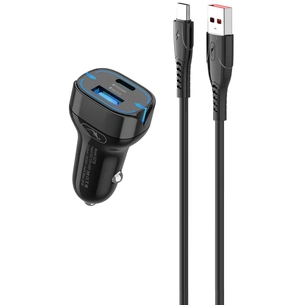 Автомобільний зарядний пристрій SkyDolphin SZ19T PD 20W + QC3.0 20W Black (SDAZP-000104) + кабель Type-C зображення 1