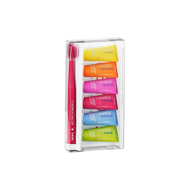 Набір косметики Curaprox Be You 6 різних смаків з ментоловими кульками 6x10 мл + Ультрам'яка зубна щітка CS 5460 (7612412425673) - picture 1
