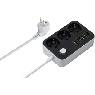 Мережевий фільтр живлення ColorWay CW-CHЕ36B, 3 розетки/6USB Black 1.8M (CW-CHE36B) зображення 1