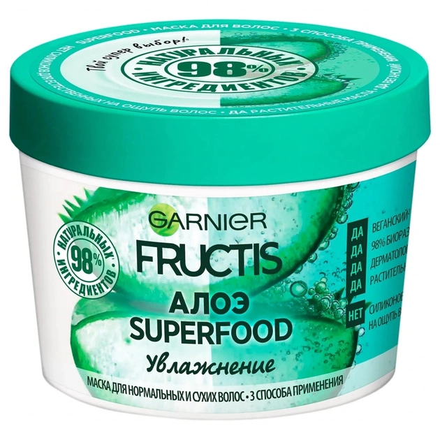Маска для волосся Garnier Fructis Superfood Алое для нормального та сухого волосся 390 мл (3600542258883) - изображение 1