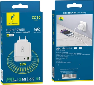 Мережевий зарядний пристрій SkyDolphin SC10 High Power PD 65W+QC3.0 White (SDMZP-000188) зображення 1