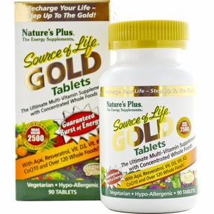 Мультивітамін Natures Plus Мультивітаміни Вегетаріанські, Source of Life Gold, 90 табле (NAP-30711) зображення 1