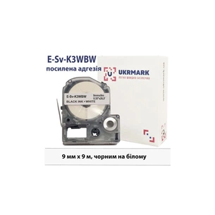 Стрічка для принтера етикеток UKRMARK E-Sv-LK3WBW, 9мм х 9м, Black on White, аналог LK-3WBW (900851) зображення 1